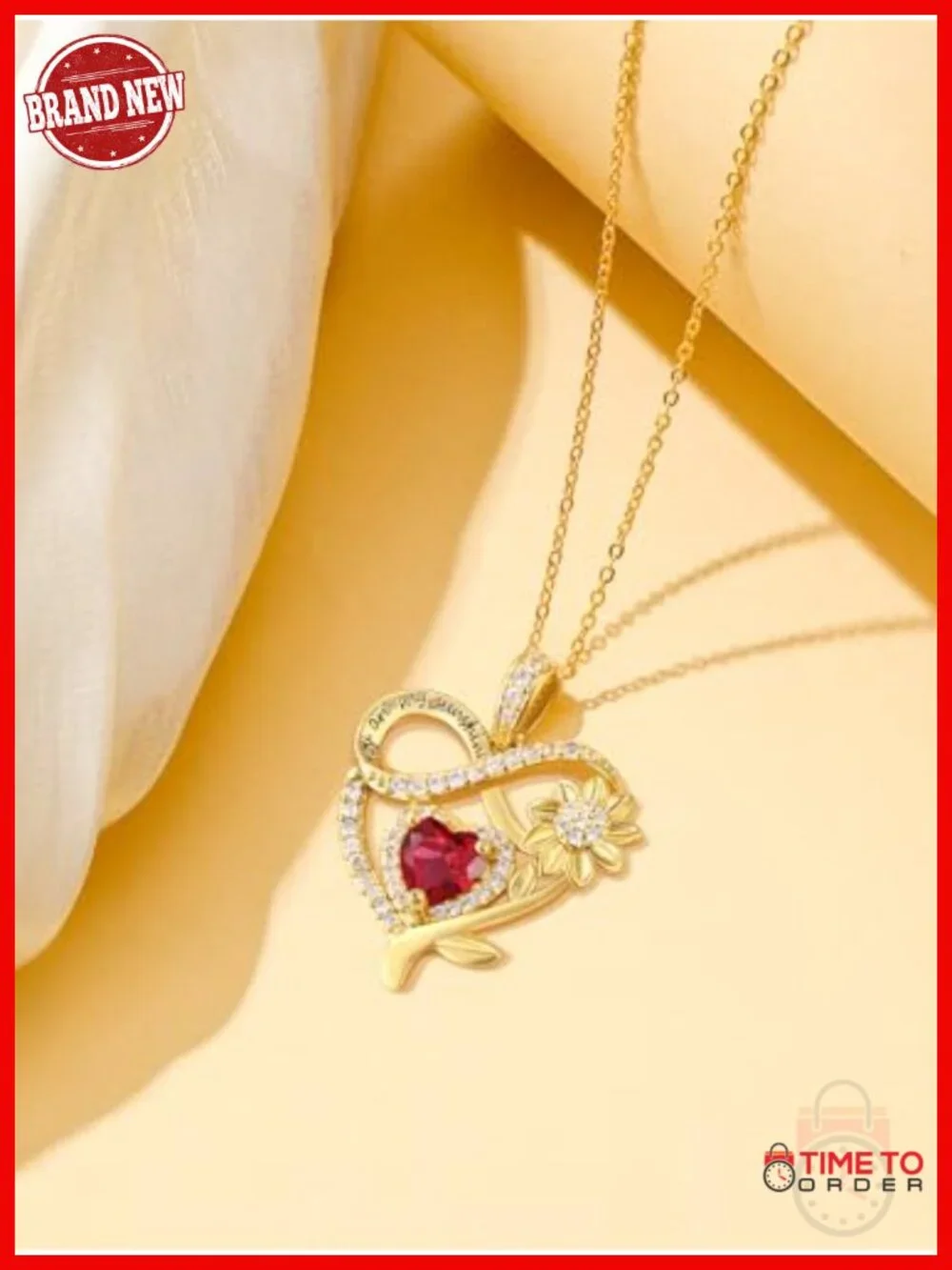 14K Gold Plated Sunflower Heart Birthstone Pendant Necklace